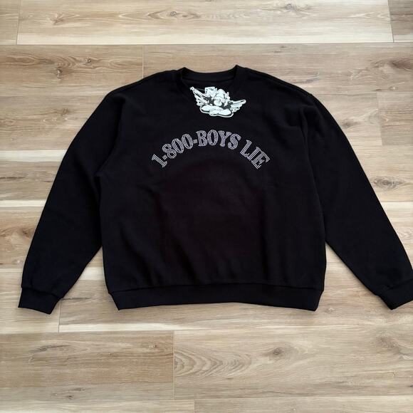 Boys Lie Tops - Boys Lie 1-800 Kara Rhinestone Remix Crew Sweatshirt Black  XS/S